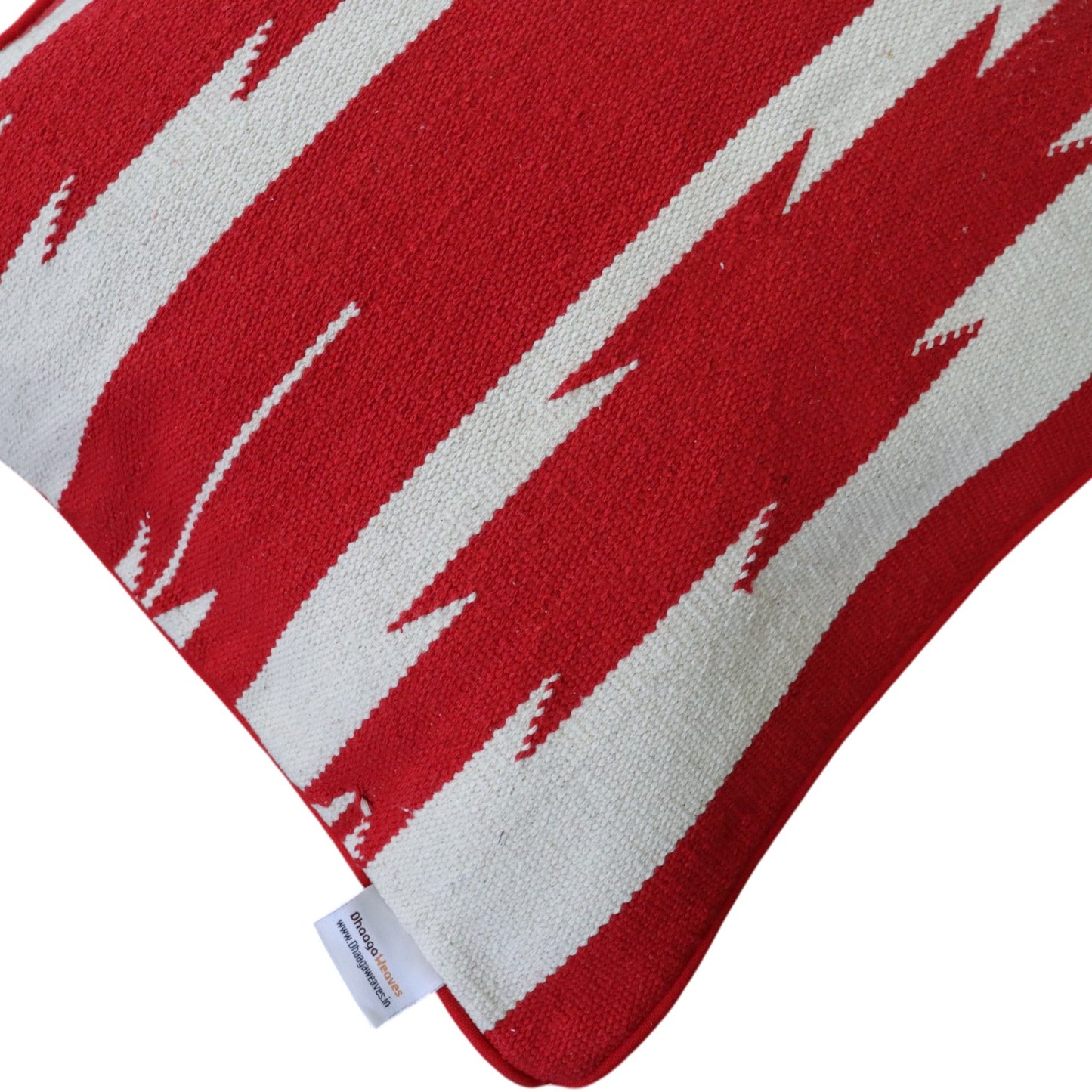 Red Star Dhurrie Cushion Cover 16x16 Inches