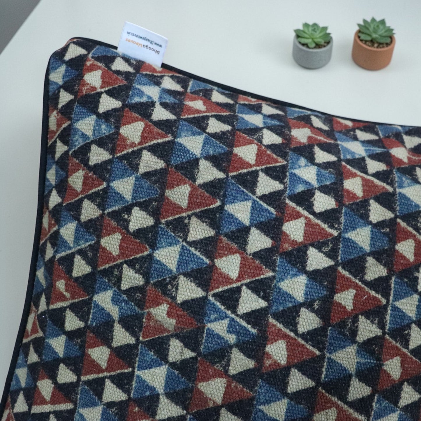 Rina Ajrakh Block printed Dhurrie Cushion Cover