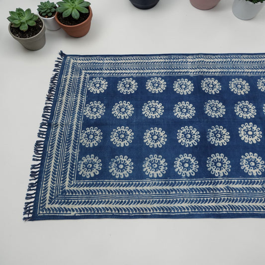 Mukta Cotton Dabu Indigo Printed Dhurrie