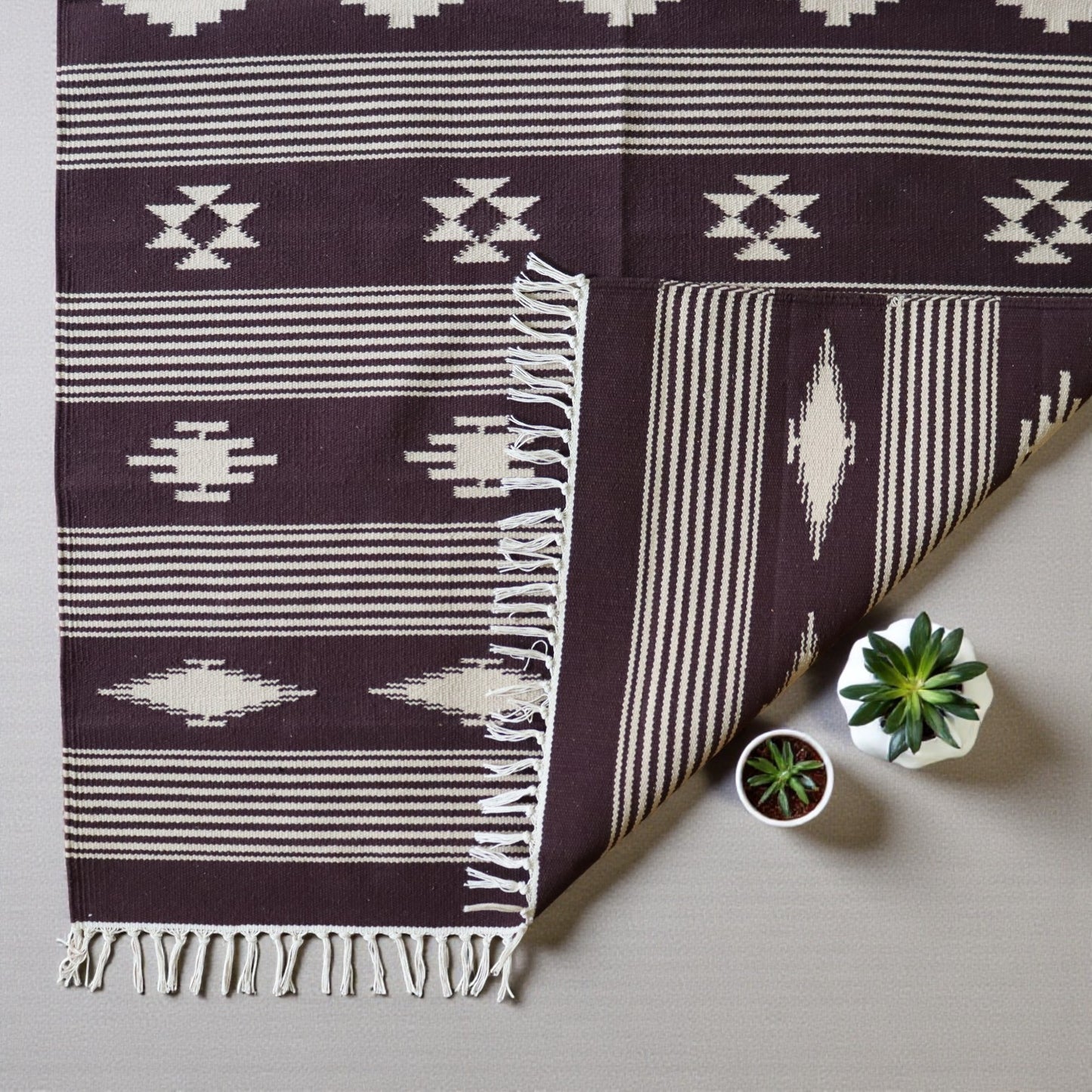 Nidhi Handwoven Cotton Dhurrie(Color Coffee Brown)