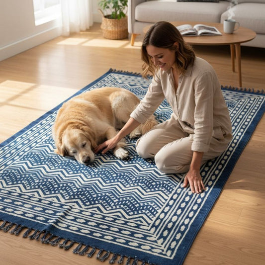 Pari Dabu Indigo Printed Cotton Dhurrie