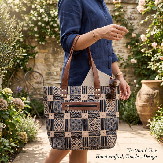 Black Blue Kalamkari Tote Bag