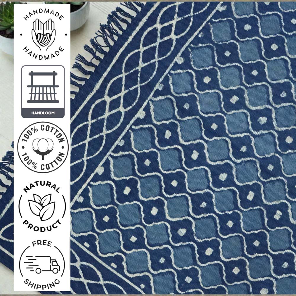 Lina Dabu Indigo Printed Cotton Dhurrie