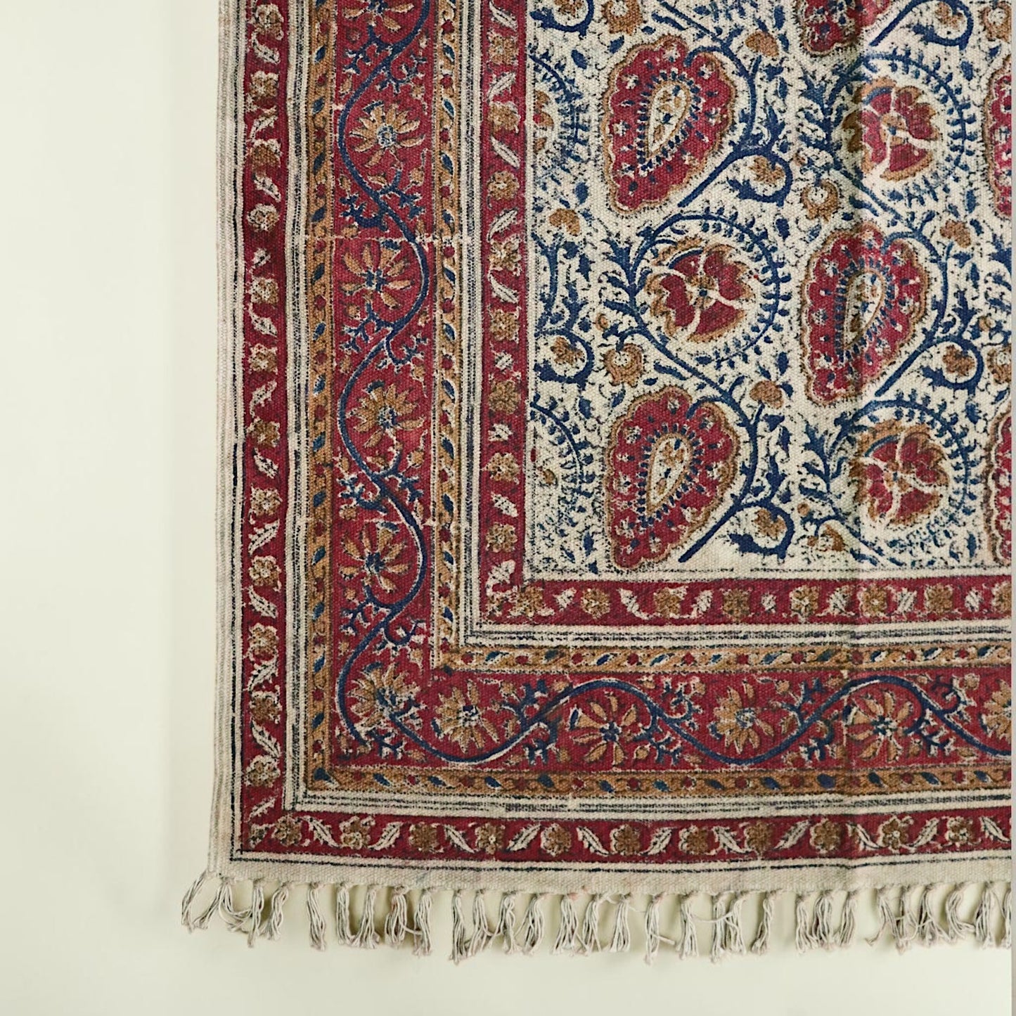 Neem Red Kalamkari Block Printed Cotton Dhurrie