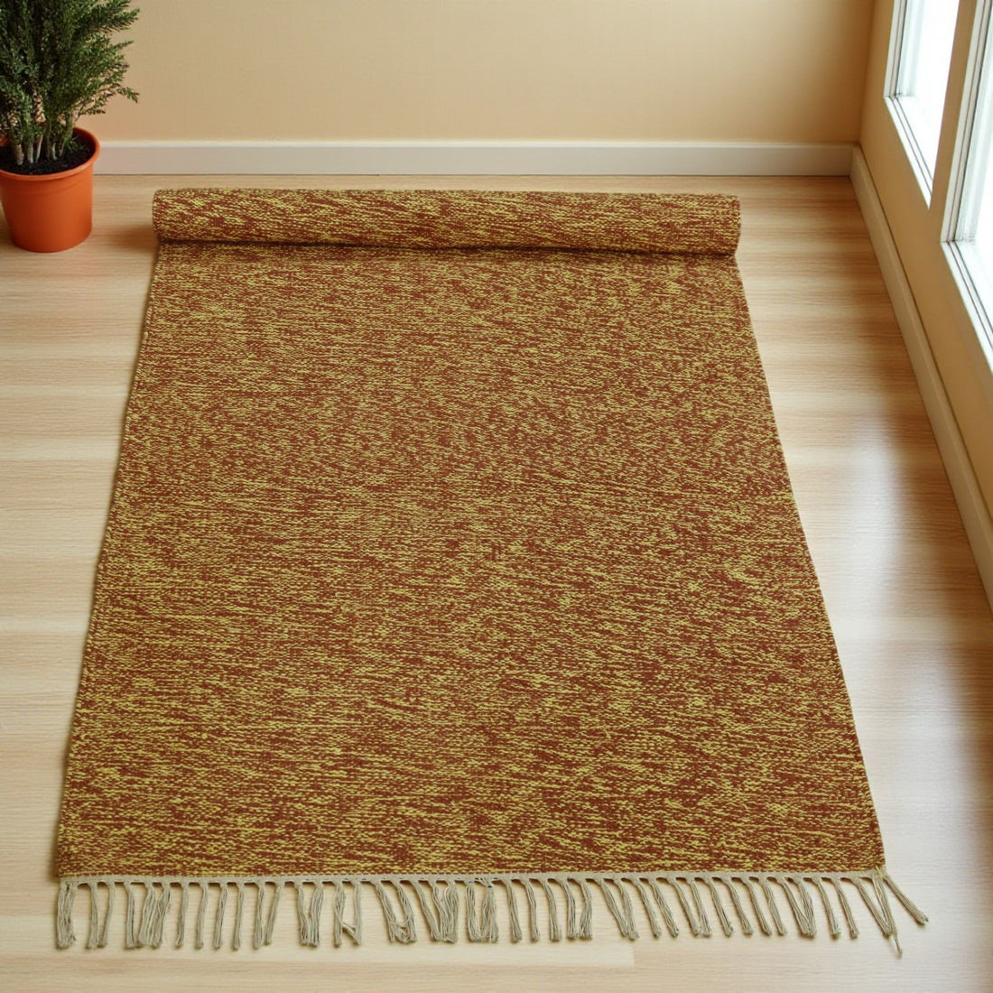 Cotton Handloom Woven Yoga Mat - Red