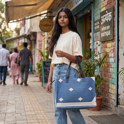 Woven Diamond Dhurrie Tote Bag
