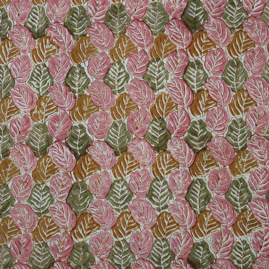Pink Leaves Kalamkari Handblock Print  Cotton Fabric
