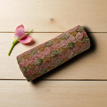 Pink Leaves Kalamkari Handblock Print  Cotton Fabric