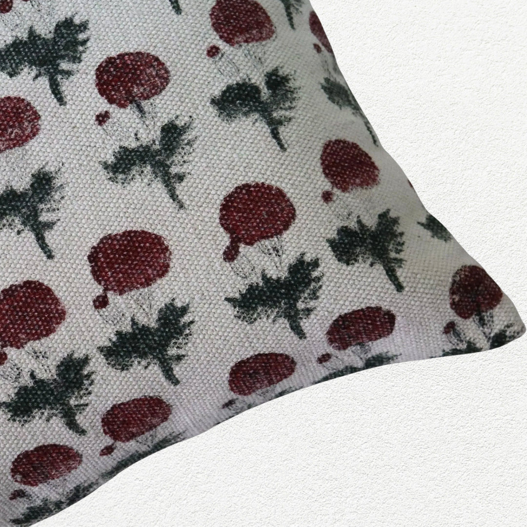 Cotton Block Printed Phool Cushion Cover