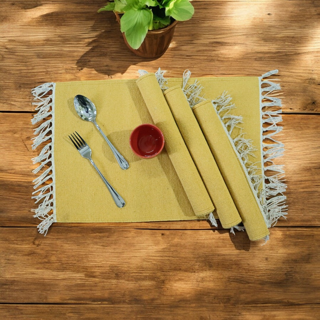 Cotton Golden Yellow Table Mat Set Of 4