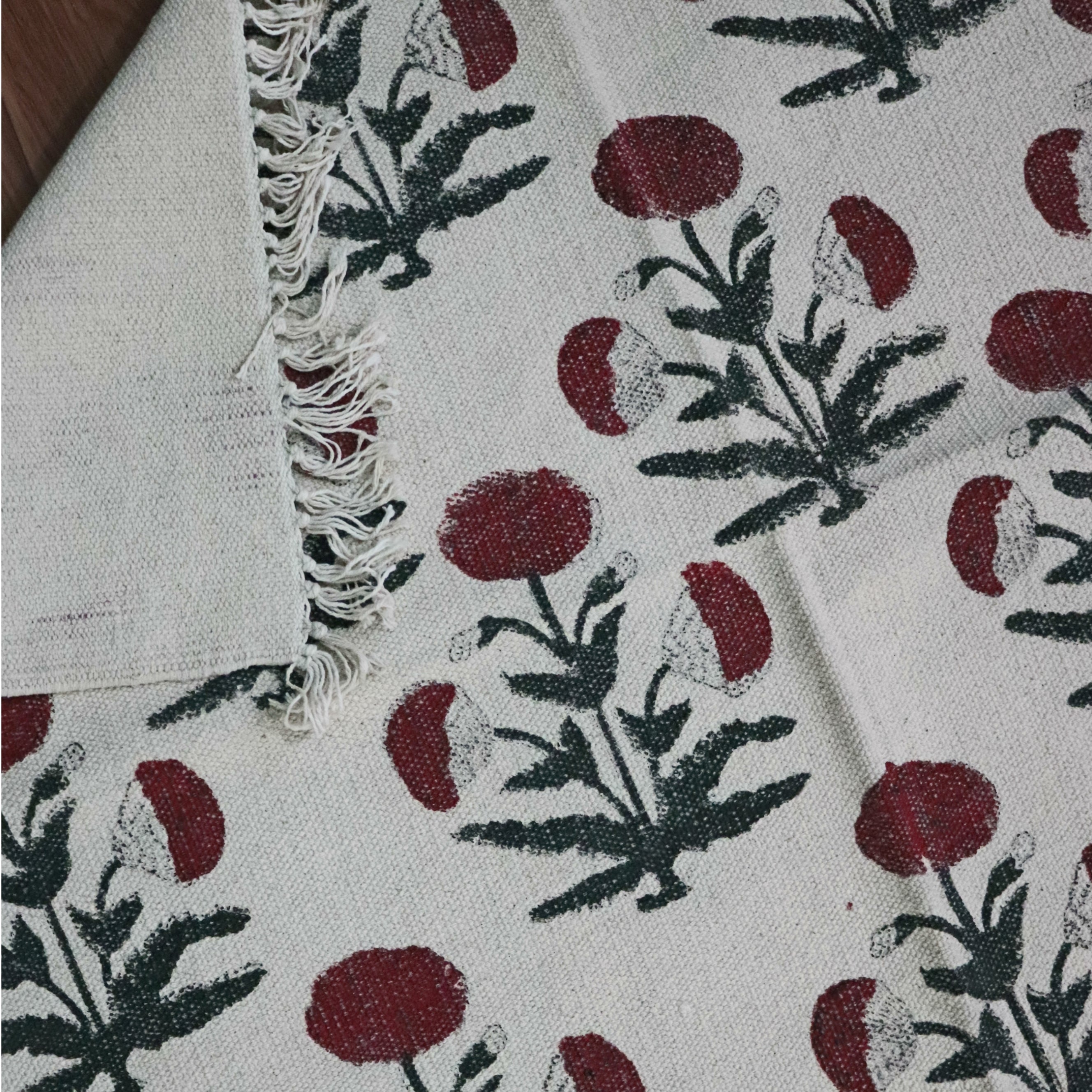 Mari-Gold block Printed Cotton Dhurrie