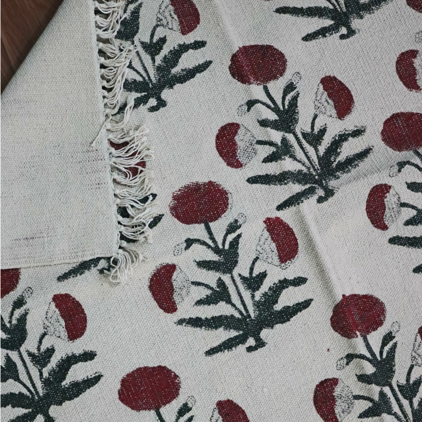 Mari-Gold block Printed Cotton Dhurrie