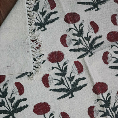 Mari-Gold block Printed Cotton Dhurrie