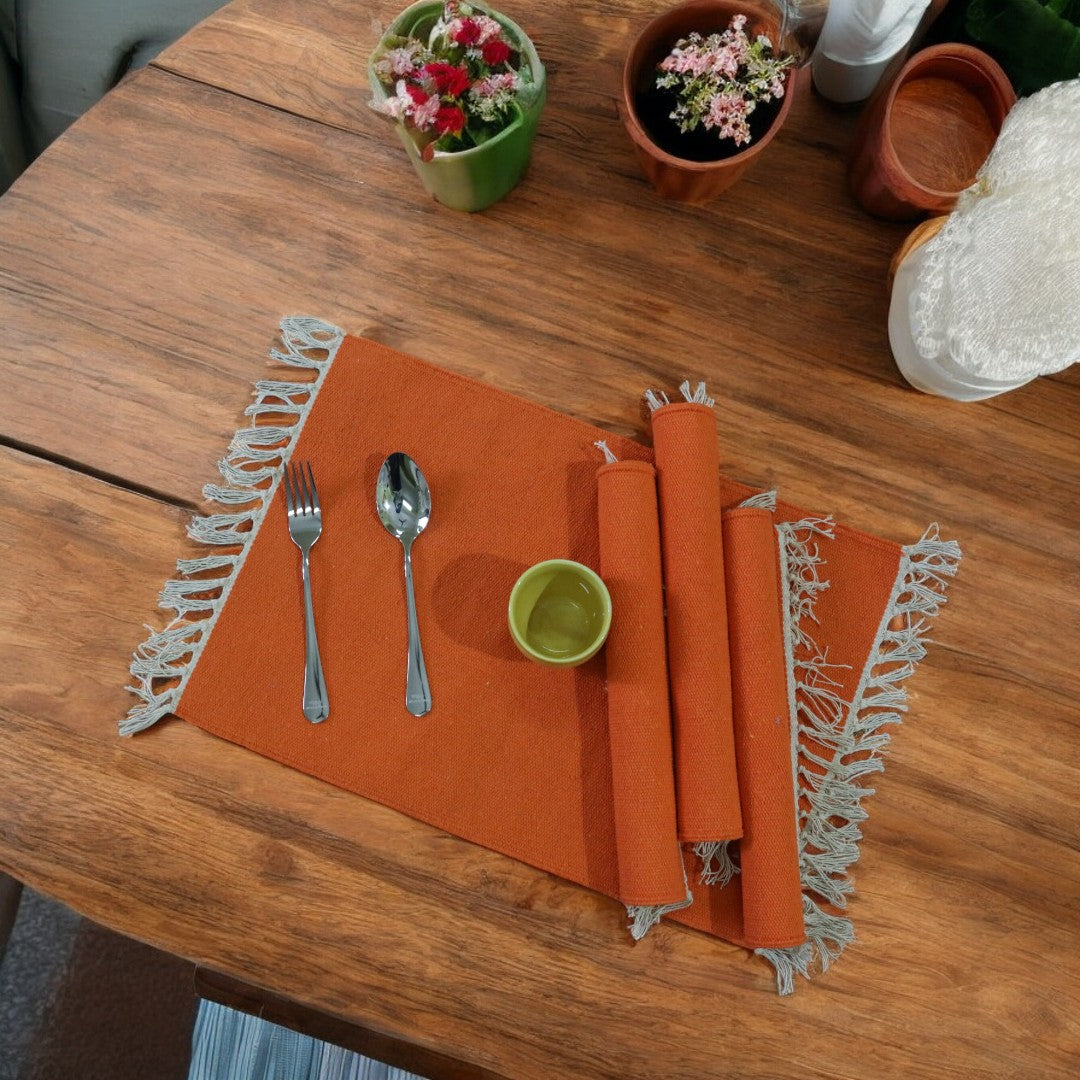 Cotton Woven Orenge Table Mat Set of 4