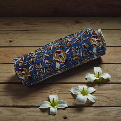 Blue Ocra Kalamkar Handblock Print Fabric