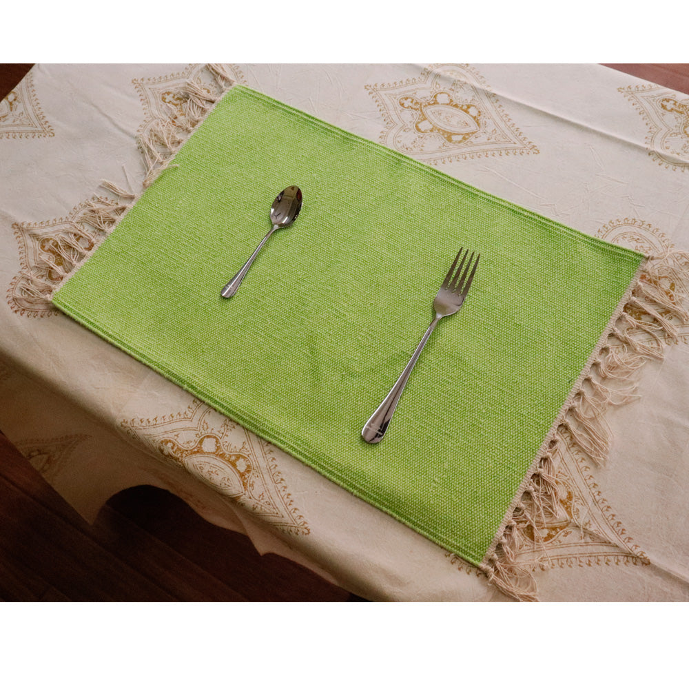 Cotton Woven Apple Green Table Mat. Set of 4