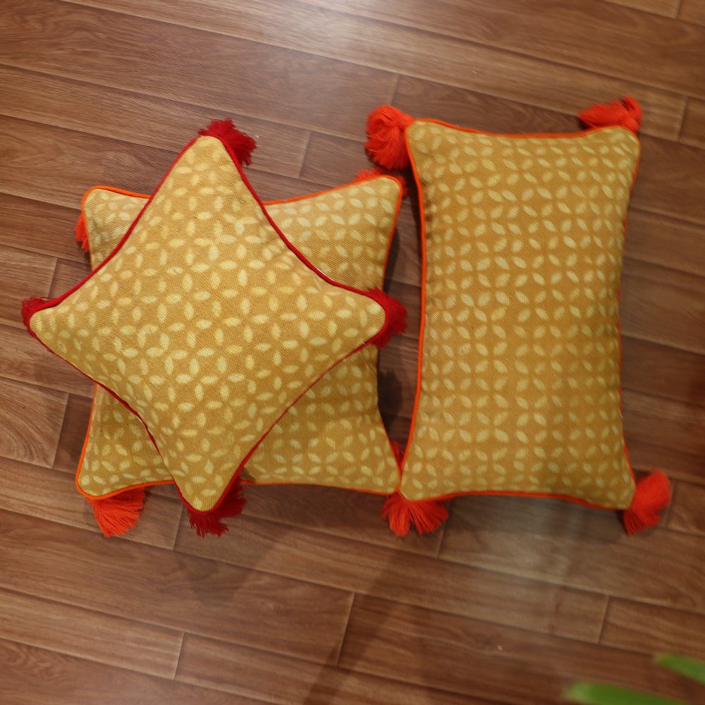 Cotton Noorie Dabu Print Woven Dhurrie Cushion Cover