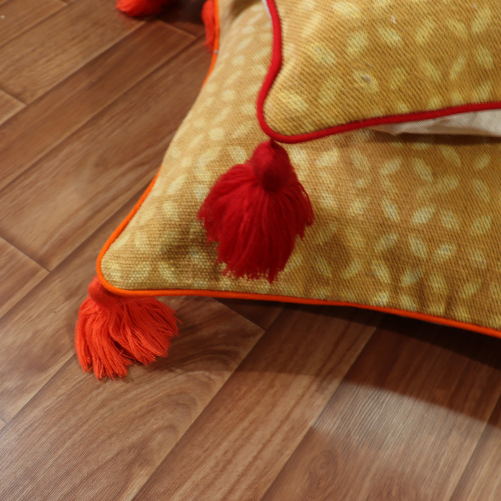 Cotton Noorie Dabu Print Woven Dhurrie Cushion Cover