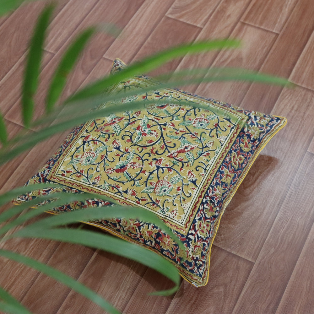 Cotton Lantana Kalamkari Cushion Cover