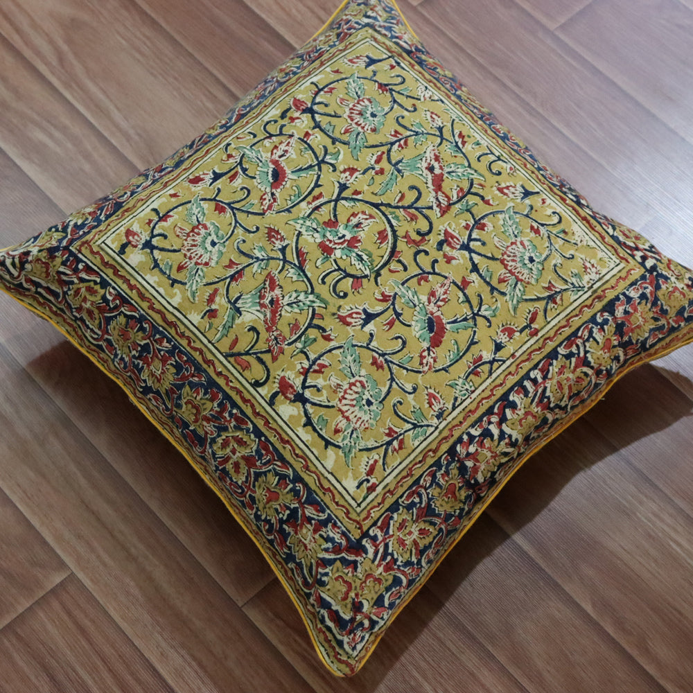 Cotton Lantana Kalamkari Cushion Cover