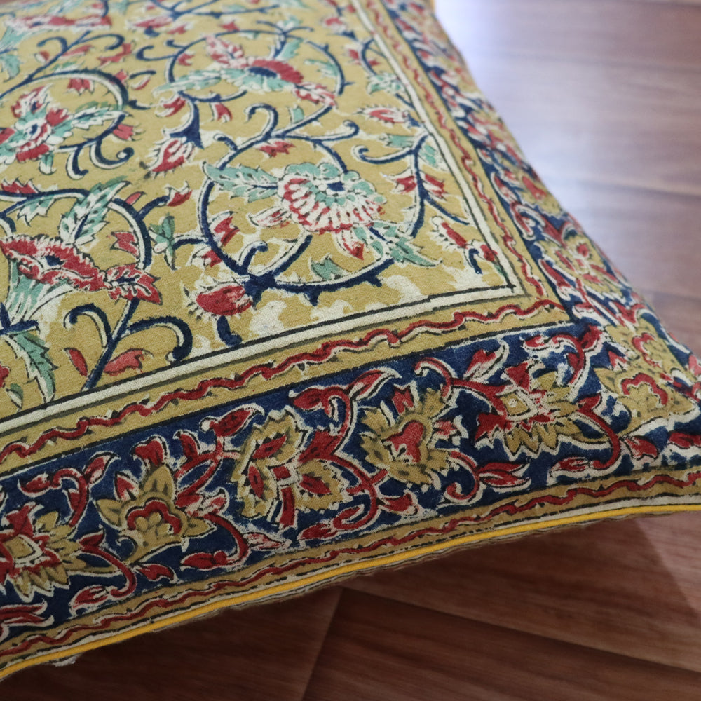 Cotton Lantana Kalamkari Cushion Cover