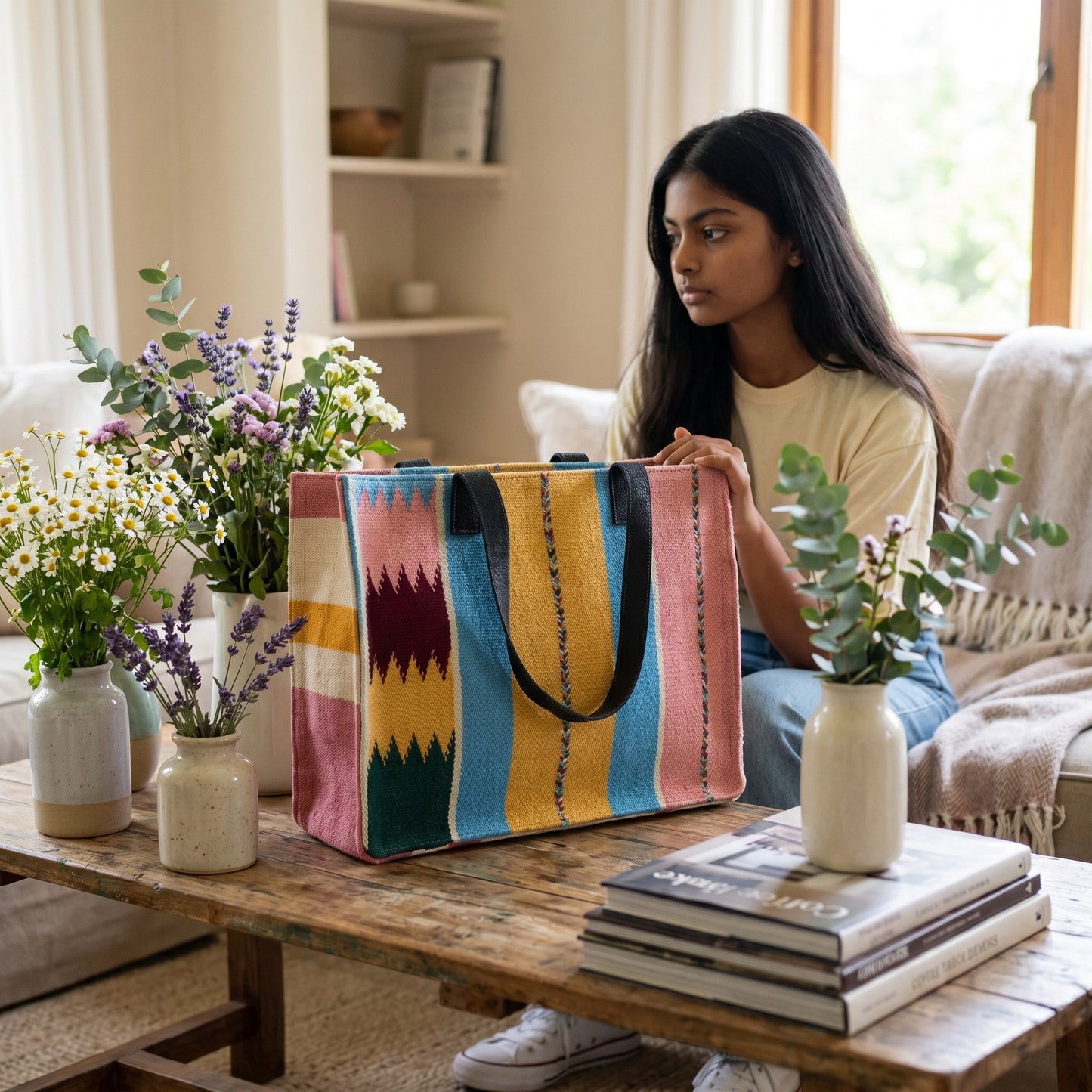 Multi Colour Stripe Dhurrie Tote bag