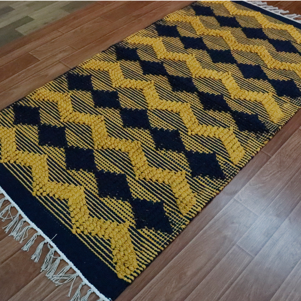Boho Navy Blue Woven Dhurrie