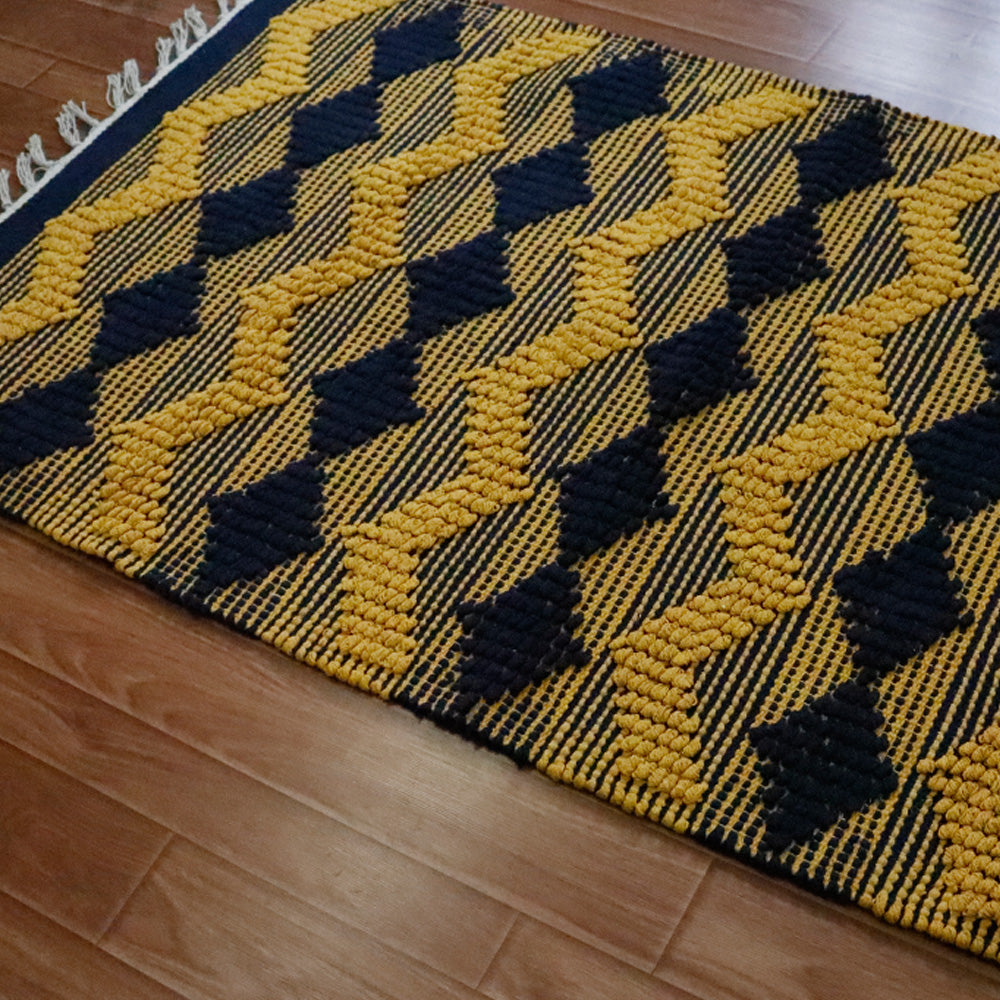 Boho Navy Blue Woven Dhurrie