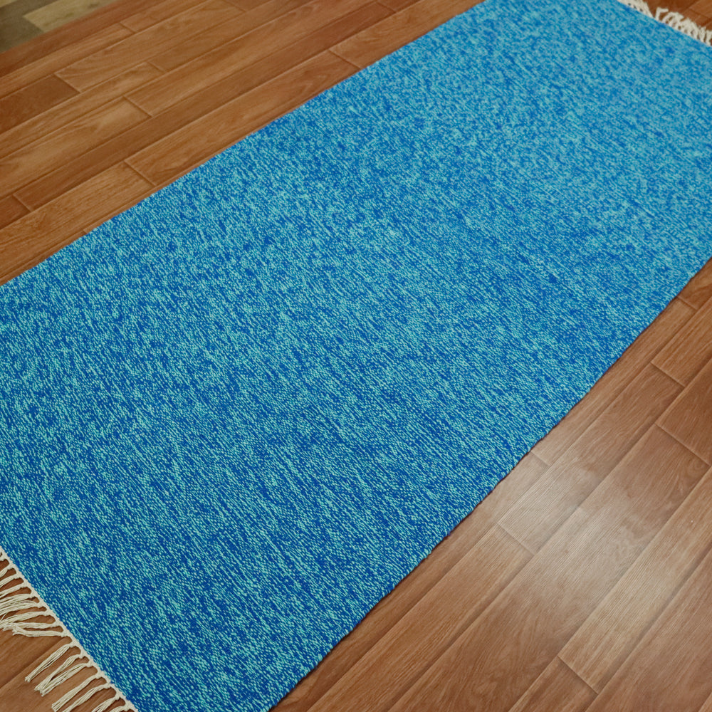 Cotton Handloom Woven Yoga Mat - Blue