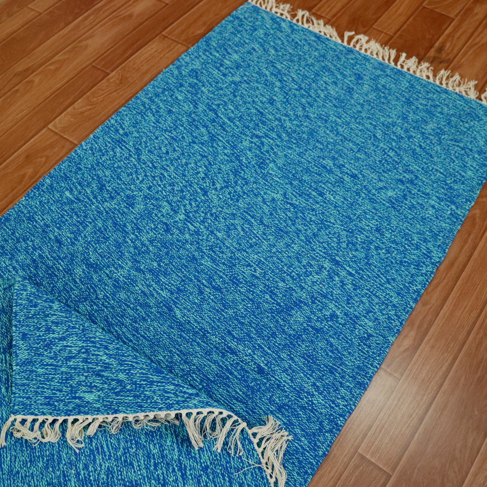 Cotton Handloom Woven Yoga Mat - Blue