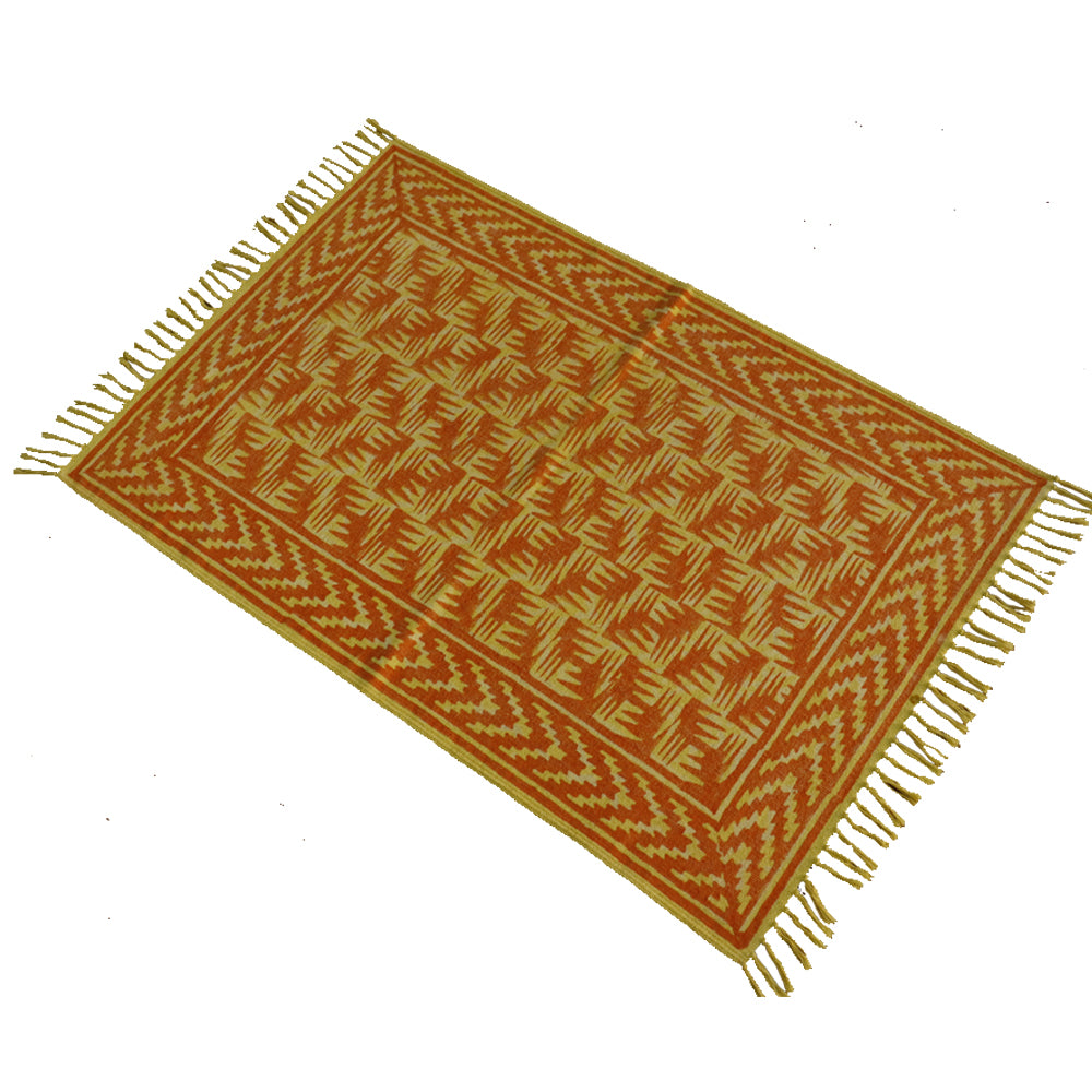 Cotton Yellow  Dabu Printed Dhurrie