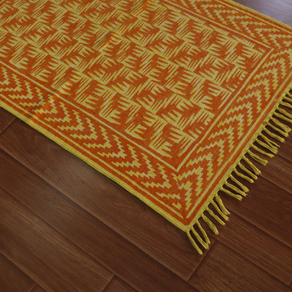 Cotton Yellow  Dabu Printed Dhurrie