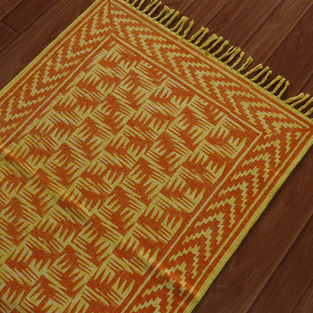 Cotton Yellow  Dabu Printed Dhurrie