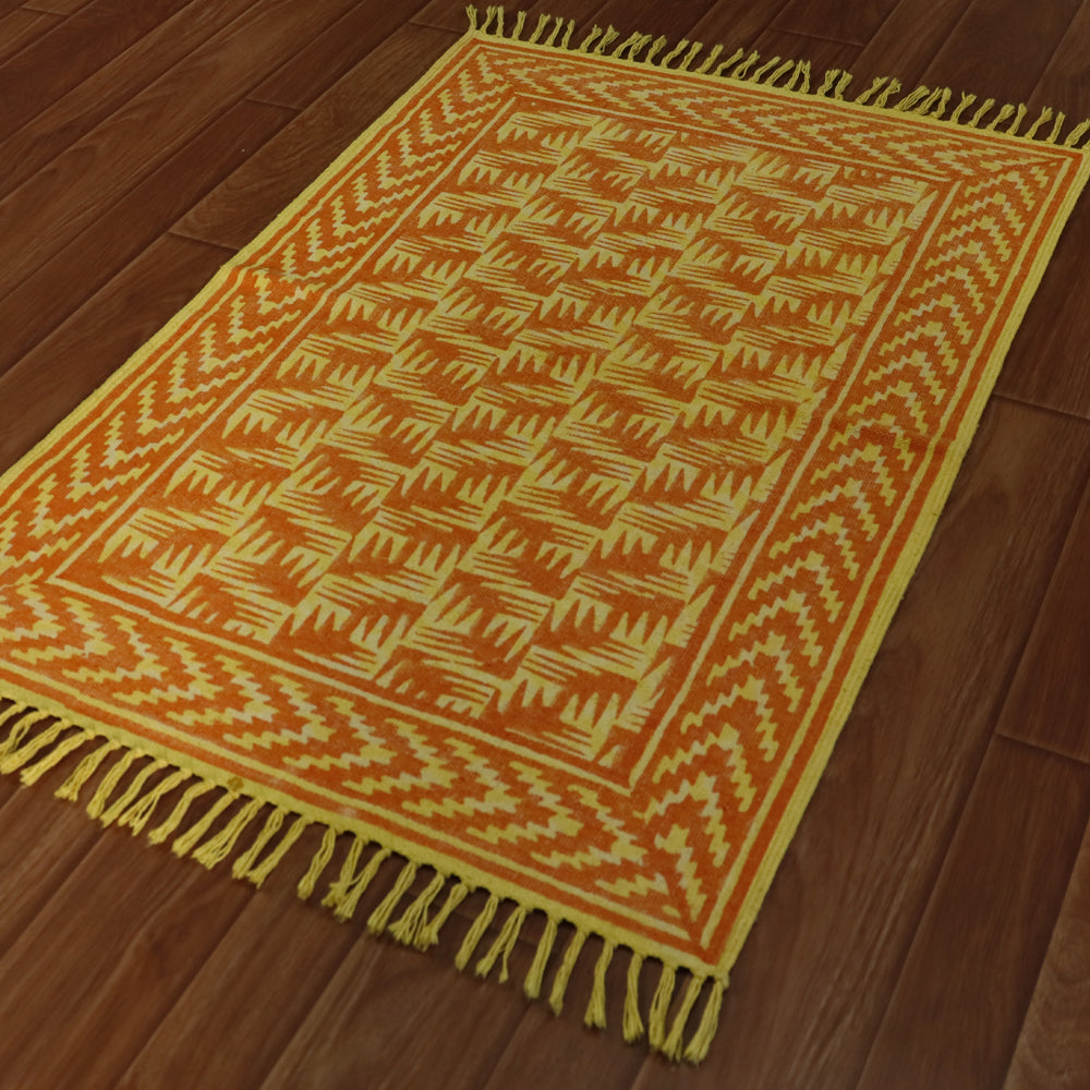 Cotton Yellow  Dabu Printed Dhurrie