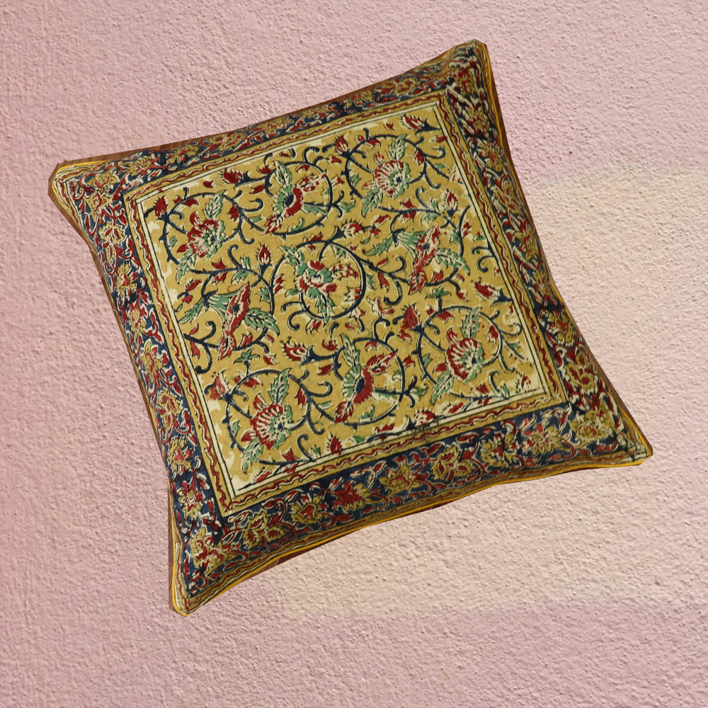 Cotton Lantana Kalamkari Cushion Cover