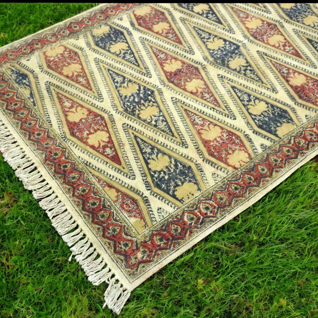 Ocra Pink woven Kalamkari Dhurrie
