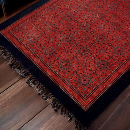 Red Ajrakh Cotton Woven Block Printed Dhurrie