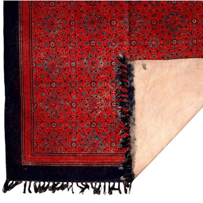 Red Ajrakh Cotton Woven Block Printed Dhurrie