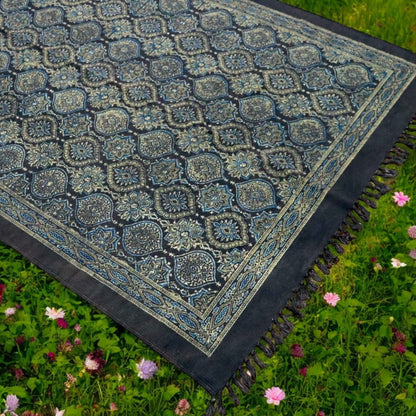 Green Ajrakh Block Printing Dhurrie