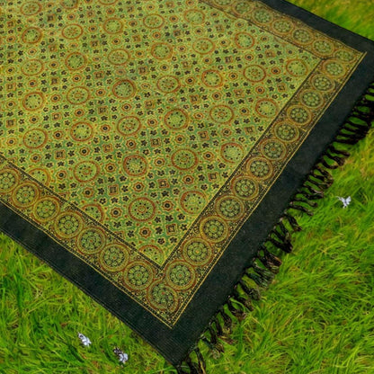 Sari Ajrakh Cotton Woven Block Printed Dhurrie