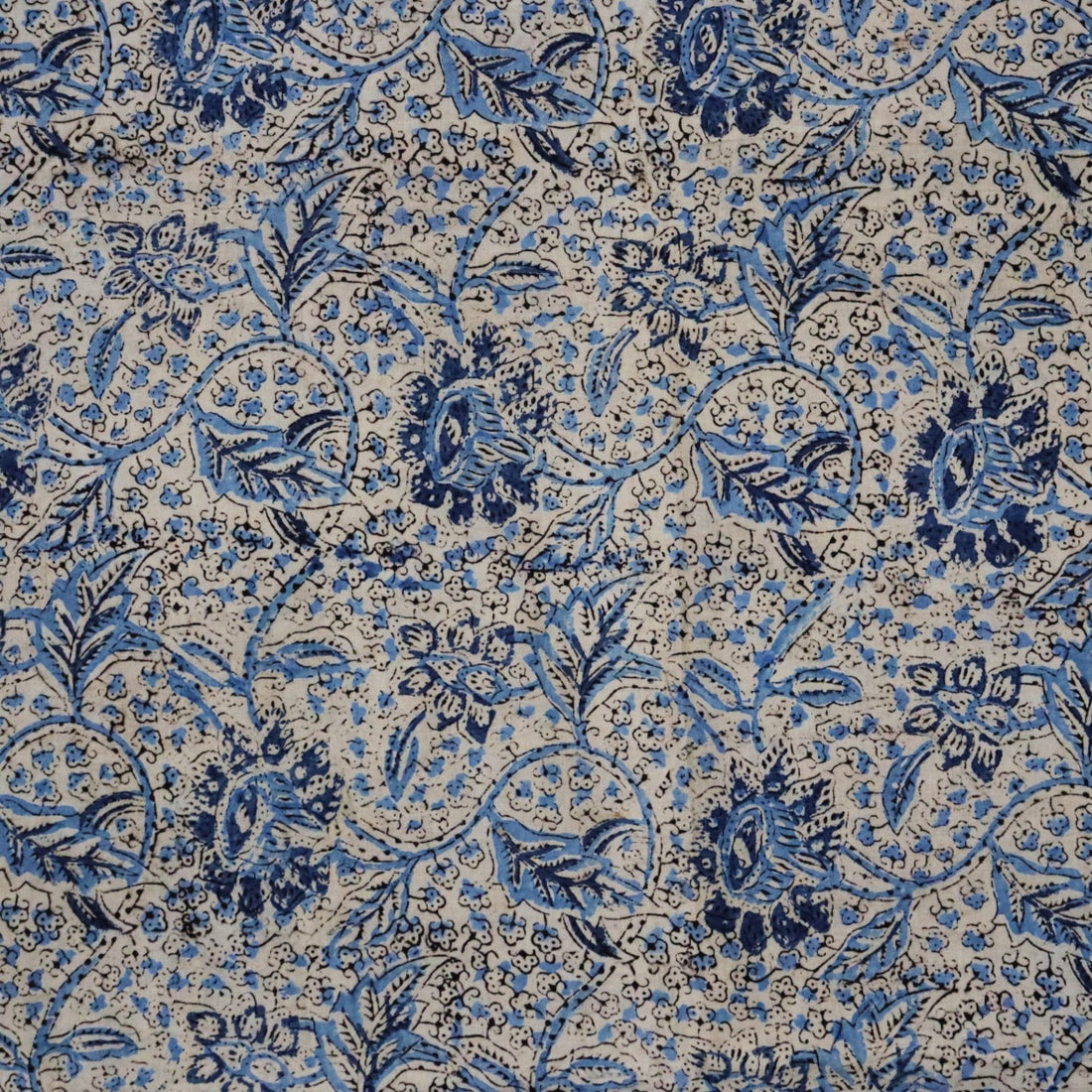 Indigo Floral Kalamkari Block Print Fabric