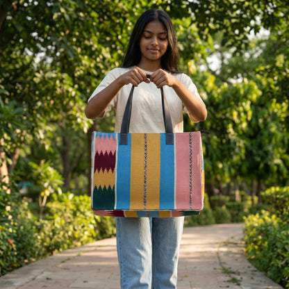 Multi Colour Stripe Dhurrie Tote bag