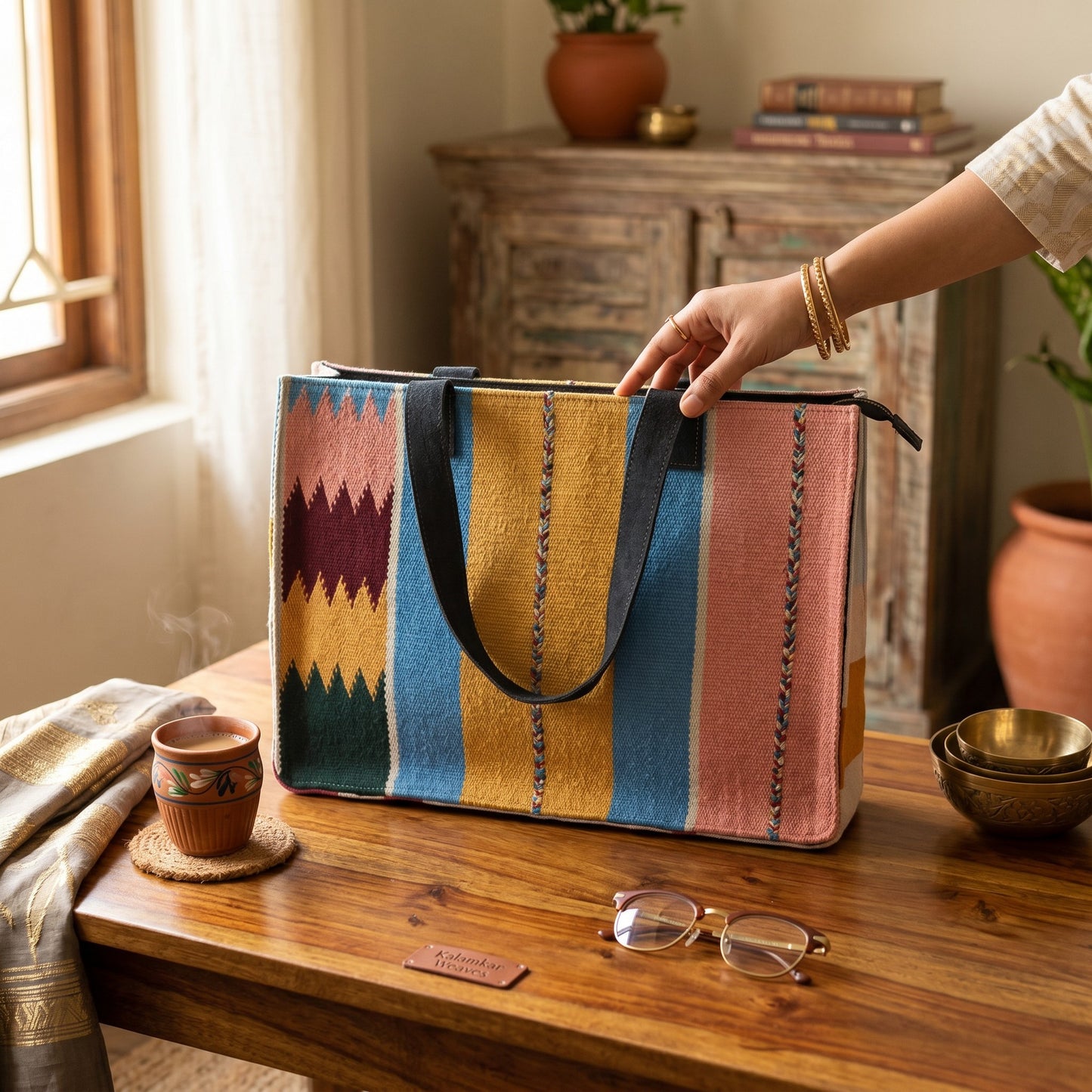 Multi Colour Stripe Dhurrie Tote bag