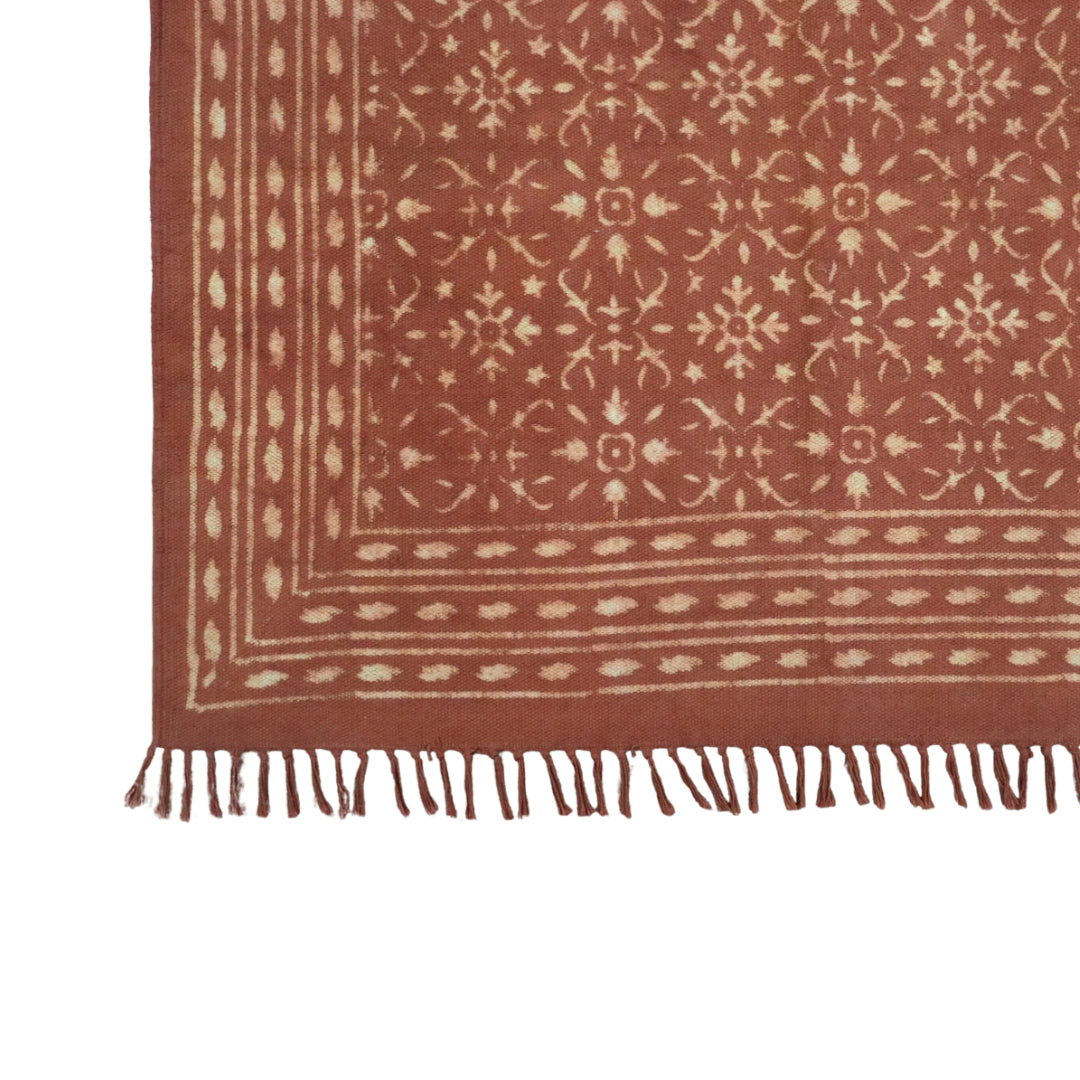 Cotton Woven Indigo Heya Dabu Block printed Dhurrie