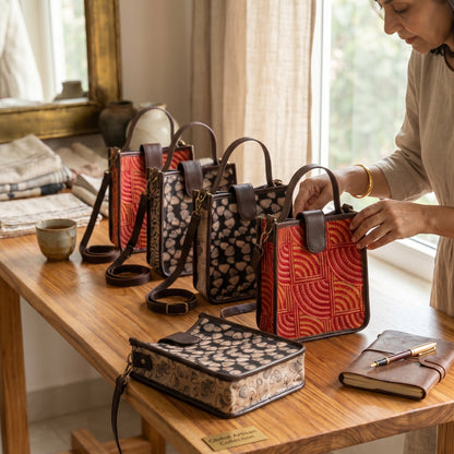 Kalamkari Block Printed Black Sling Bag