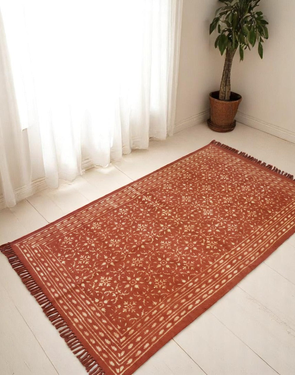 Cotton Woven Indigo Heya Dabu Block printed Dhurrie