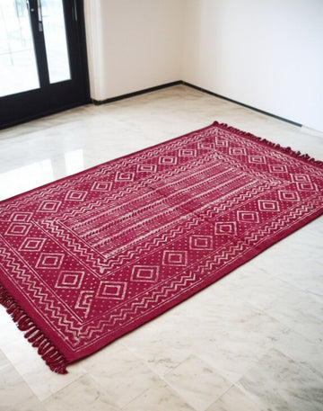 Fushia Kaira Cotton Woven Dabu Printed Dhurrie