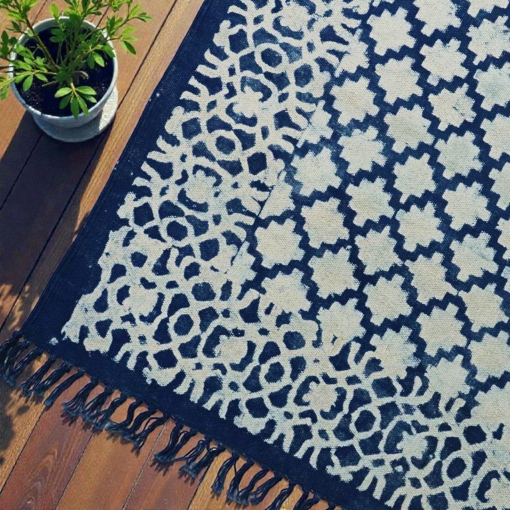 Nila Dabu Indigo Printed Cotton Dhurrie