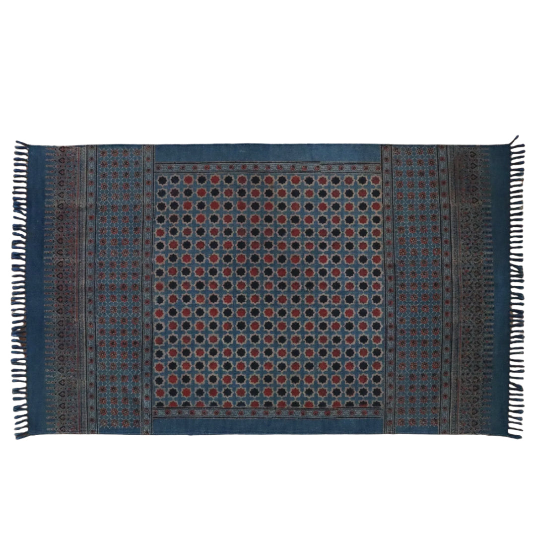 Indigo Ajrakh Block Printing Cotton Dhurrie