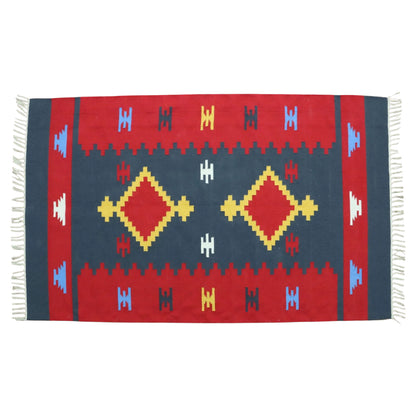 Grey red Woven Cotton Dhurrie